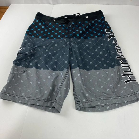Hurley Mens 31 Gray Teal Swim Trunks Board Shorts - Picture 1 of 6